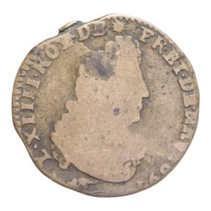 obverse: FRANCIA LUIGI XIV LIARD 1697 SIGLA M CU. 3,54 GR. MB