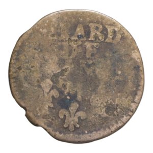 reverse: FRANCIA LUIGI XIV LIARD 1697 SIGLA M CU. 3,54 GR. MB