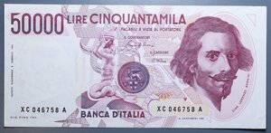 reverse: REPUBBLICA ITALIANA 50000 LIRE 1986 BERNINI 1° TIPO SERIE SOSTITUTIVA XC-A R qSPL