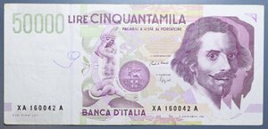 reverse: REPUBBLICA ITALIANA 50000 LIRE 1992 BERNINI 2° TIPO SERIE SOSTITUTIVA XA-A R BB+