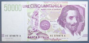 reverse: REPUBBLICA ITALIANA 50000 LIRE 1999 BERNINI 2° TIPO SERIE SOSTITUTIVA XE-A R BB-SPL