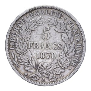 reverse: FRANCIA REPUBBLICA 5 FRANCS 1870 A AG. 24,70 GR. BB