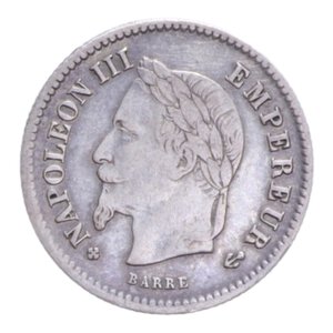 obverse: FRANCIA NAPOLEONE III 20 CENT. 1867 AG. 0,98 GR. BB+