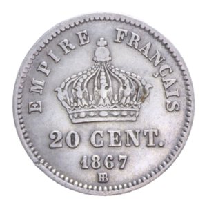 reverse: FRANCIA NAPOLEONE III 20 CENT. 1867 AG. 0,98 GR. BB+