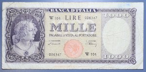 reverse: REPUBBLICA ITALIANA 1000 LIRE 1947 ITALIA ORNATA DI PERLE TESTINA SERIE SOSTITUTIVA W RRR MB-BB