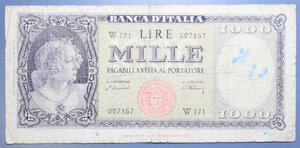 reverse: REPUBBLICA ITALIANA 1000 LIRE 1947 ITALIA ORNATA DI PERLE MEDUSA SERIE SOSTITUTIVA W R MB+