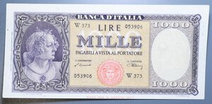 reverse: REPUBBLICA ITALIANA 1000 LIRE 1948 ITALIA ORNATA DI PERLE MEDUSA SERIE SOSTITUTIVA W R SPL (FORI)