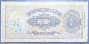 obverse: REPUBBLICA ITALIANA 1000 LIRE 1949 ITALIA ORNATA DI PERLE MEDUSA SERIE SOSTITUTIVA W RR MB-BB