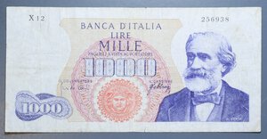 reverse: REPUBBLICA ITALIANA 1000 LIRE 1966 VERDI 1° TIPO SERIE SOSTITUTIVA X12 RR MB-BB