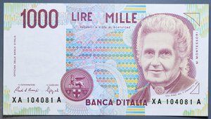 reverse: REPUBBLICA ITALIANA 1000 LIRE 1990 MONTESSORI SERIE SOSTITUTIVA XA-A R FDS