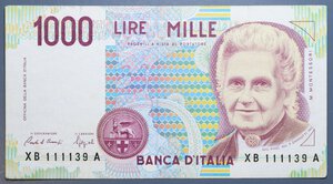 reverse: REPUBBLICA ITALIANA 1000 LIRE 1991 MONTESSORI SERIE SOSTITUTIVA XB-A R qSPL