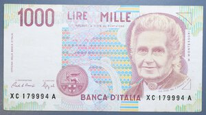 reverse: REPUBBLICA ITALIANA 1000 LIRE 1993 MONTESSORI SERIE SOSTITUTIVA XC-A RR BB-SPL