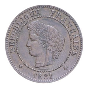obverse: FRANCIA REPUBBLICA 5 CENT. 1881 CU. 5,02 GR. SPL