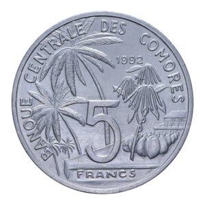 reverse: ISOLE COMORES 5 FRANCHI 1992 NC IT. 3,85 GR. FDC