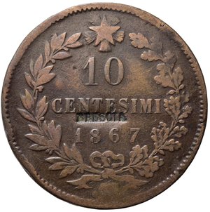 reverse: Vittorio Emanuele II. 10 centesimi 1867 con contromarca coeva BRESCIA. MB