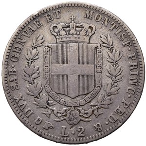 obverse: Vittorio Emanuele II. Regno di Sardegna (1849-1861). 2 lire 1854 Torino. Ag. Gig. 57. R2. MB