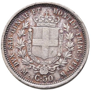 reverse: Vittorio Emanuele II. Regno di Sardegna (1849-1861). 50 centesimi 1860 M. Ag. Gig. 87. NC. BB/SPL