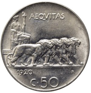 reverse: Vittorio Emanuele III (1900-1943). 50 centesimi 1920 contorno liscio 