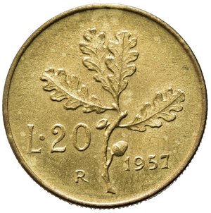 reverse: REPUBBLICA ITALIANA. 20 lire 1957 gambo largo 