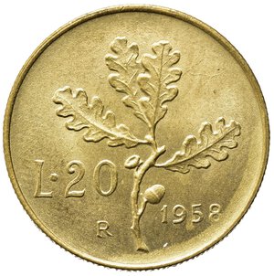 reverse: REPUBBLICA ITALIANA. 20 lire 1958 