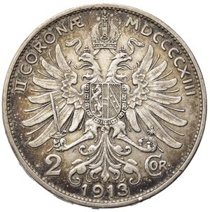 reverse: AUSTRIA. Francesco Giuseppe I (1848-1916). 2 Corone 1913. Ag. qSPL