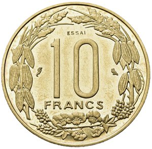 reverse: AFRICA CENTRALE. 10 Francs 1974 Essai. FDC