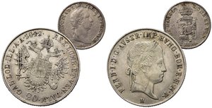 obverse: ZECCHE ITALIANE. MILANO. Lotto di 2 monete Ag. Ferdinando I (20 kreuzer 1842) e Francesco I (1/4 lira 1822). BB