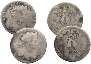 obverse: ZECCHE ITALIANE. Napoli. Carlo II.  Lotto di 2 monete. Ag. B-MB