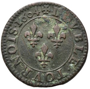 reverse: FRANCIA. Henry IV (1589-1610). Double Tournois 1604. MB-BB