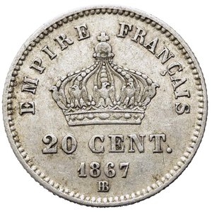 reverse: FRANCIA. Napoleone III. 20 Centimes 1867 BB (Strasburgo). BB+