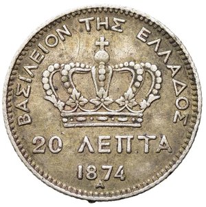 reverse: GRECIA. 20 Lepta 1874 A. Ag. BB+