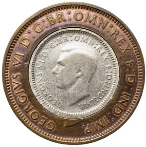 obverse: AUSTRALIA. 3 pence 1948 incastonato in 1/2 penny 1938. BB