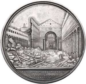 reverse: Gregorio XVI (1831-1846), Bartolomeo Alberto  Cappellari. Medaglia A. VII per la ricostruzione della Basilica di San Paolo fuori le mura