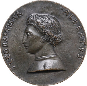 obverse: Leon Battista Alberti (1404-1472), architetto, uomo di Lettere e di Scienze.. Medaglia s.d. (1446-1450)
