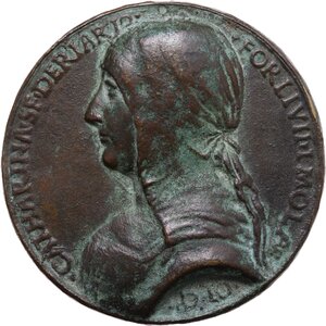 obverse: Caterina Sforza Riario (1463-1509), signora di Imola e contessa di Forlì.. Medaglia s.d. (c. 1488)
