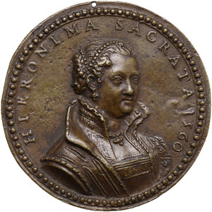 obverse: Girolama Sacrata, nobildonna ferrarese.. Medaglia uniface 1560
