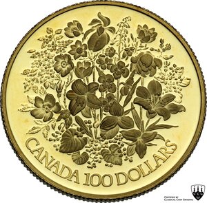 reverse: Canada.  Elizabeth II (1952 -). AV 100 Dollars 1977 for the II silver jubilee