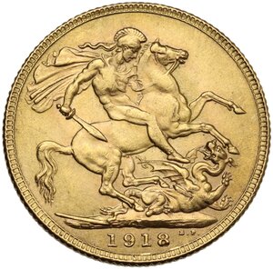 reverse: India.  George V (1910-1936). Sovereign 1918 I, Bombay mint