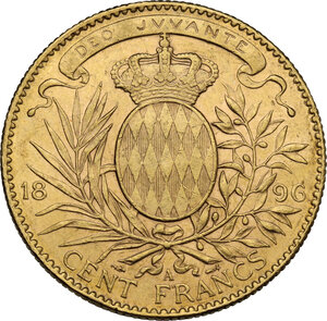 reverse: Monaco, Principality of .  Albert Ier (1889-1922). 100 francs 1896 A, Paris mint