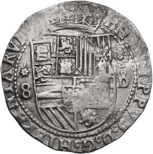 obverse: Spain.  Philip II (1556-1598). 8 Reales, P/Do assayer, Lima mint