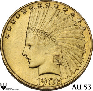 obverse: USA. AV 10 dollars 1908, indian head - eagle