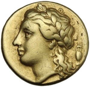 obverse: Syracuse.  Agathokles  (317-289 BC).. EL 25 Litrai – Hemistater. Reduced Corinthian standard. Struck circa 306/5 BC