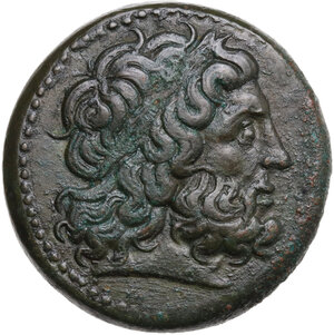 obverse: Uncertain mint in Sicily.  Hieron II (274-215 BC) in alliance with Ptolemy II Philadelphos (285-246 BC).. AE 27 mm. Struck circa 264–263 BC