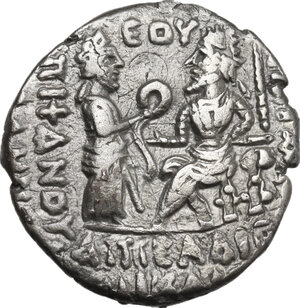 reverse: Kings of Parthia.  Vologases IV (147-191 AD).. BI Tetradrachm. Seleukeia on the Tigris mint. Dated .. 475 SE (AD 164)