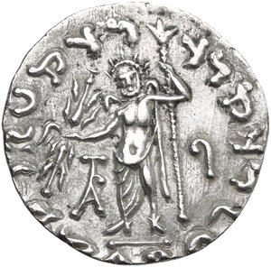 reverse: Baktria, Indo-Greek Kingdoms.  Azes I (58-35 BC) or Azes II (35-12 BC).. AR Tetradrachm, c. 58-12 BC
