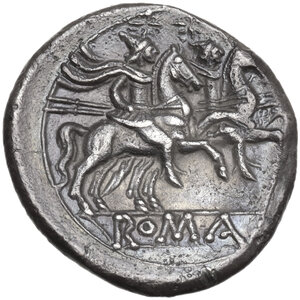 reverse: Anonymous. AR Denarius, uncertain Lucanian mint (Venusia?), 210 BC
