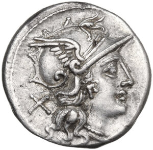 obverse: C. Scribonius. AR Denarius, 154 BC