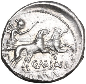 reverse: C. Maianius.. AR Denarius, 152 BC