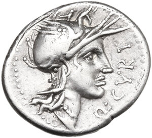 obverse: Q. Curtius and M. Silanus . AR Denarius, 116 or 115 BC