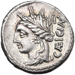 obverse: L. Cassius Caecianus.. AR Denarius, 102 BC
